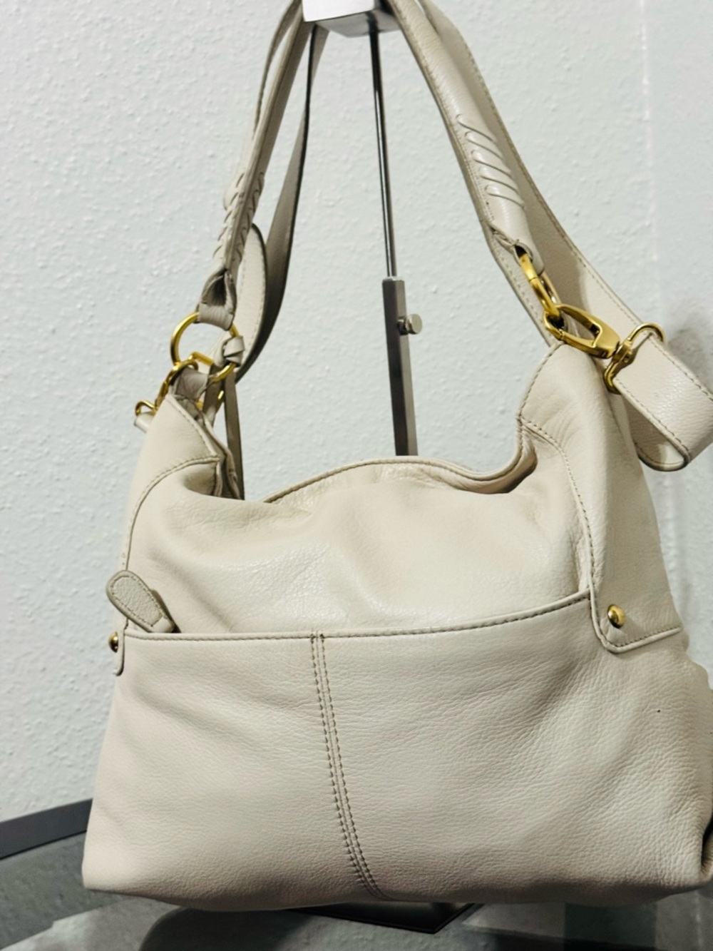 Isabella Fiore Cream Shoulder Bag with Gold Embroidered Motif - Picture 10 of 16